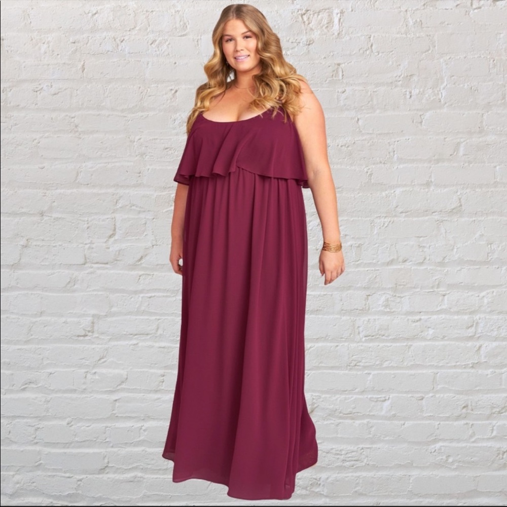 Caitlin Ruffle Maxi Dress Merlot NWT
